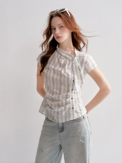 Ruched Plaid Blouse