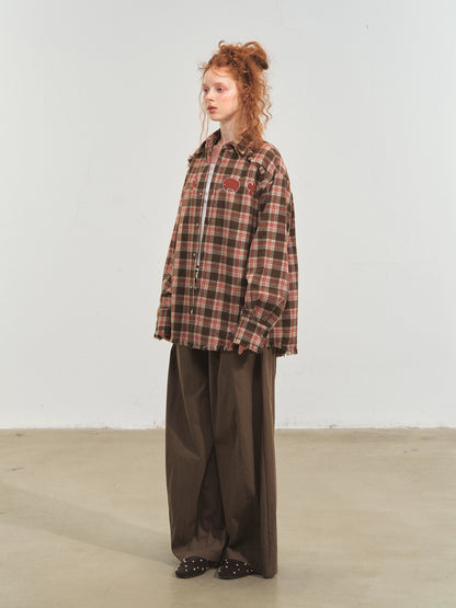 Blue &amp; Red Fringed Plaid Shirt
