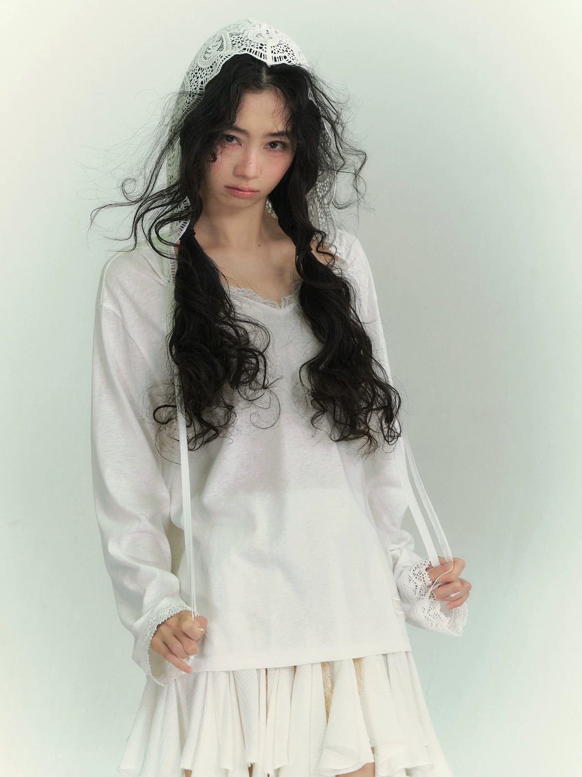 Lace Ribbon Hoodie Tee