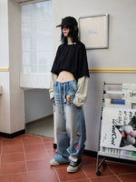Fake Two-Piece Contrast Color Loose Striped T-Shirt