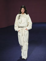 Neckline Tie Striped Sun-Protective Jacket & Pants Set