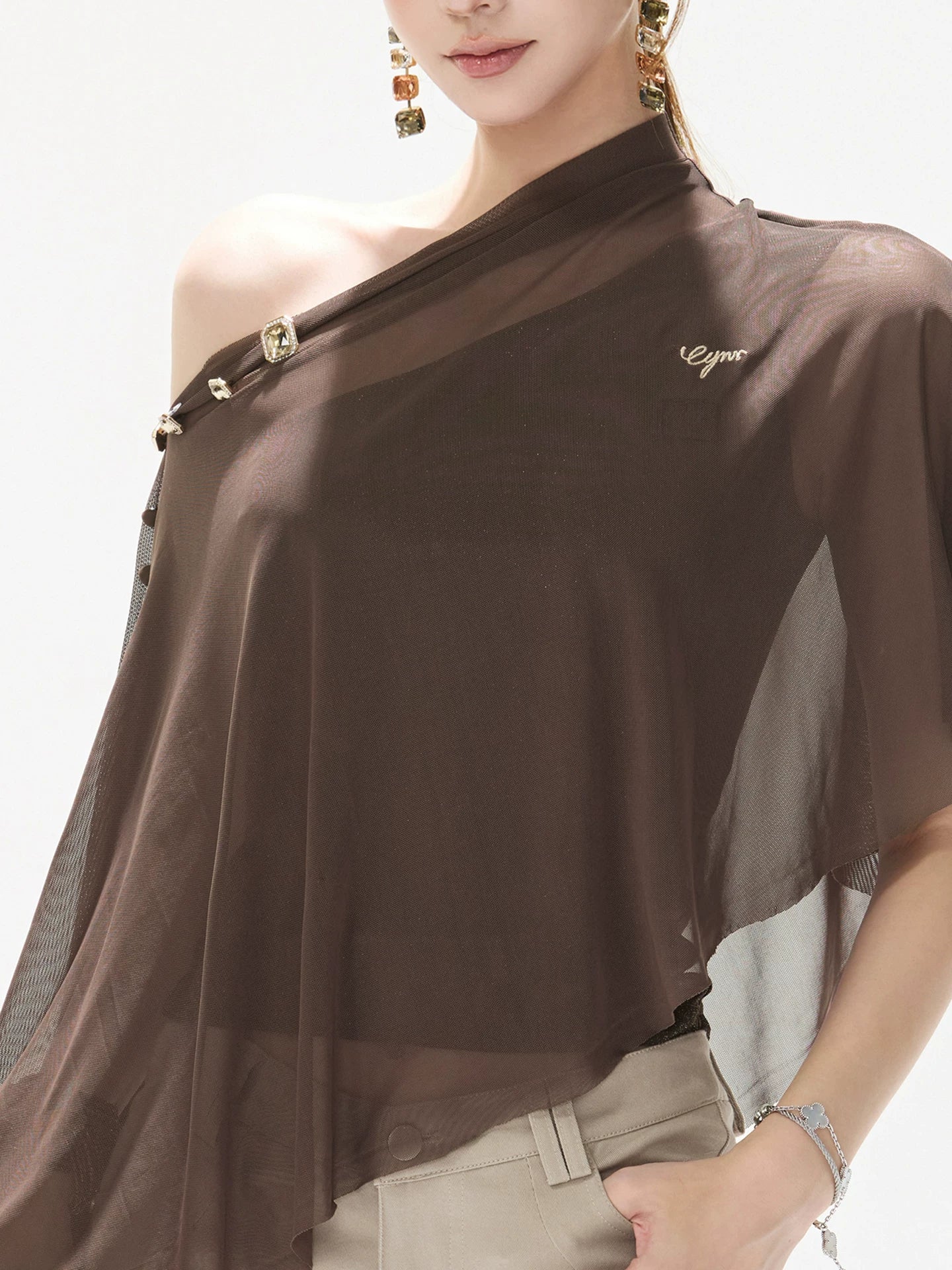 Crystal Mesh Cape Top