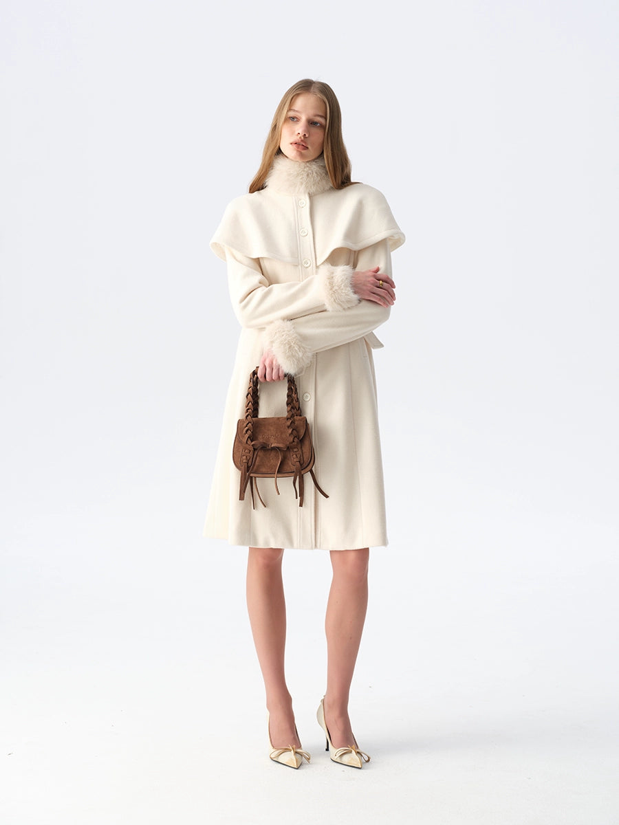 Detachable Fur Collar Cape Coat