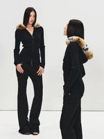 Detachable Faux Fur Collar Cardigan