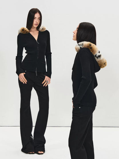 Detachable Faux Fur Collar Cardigan