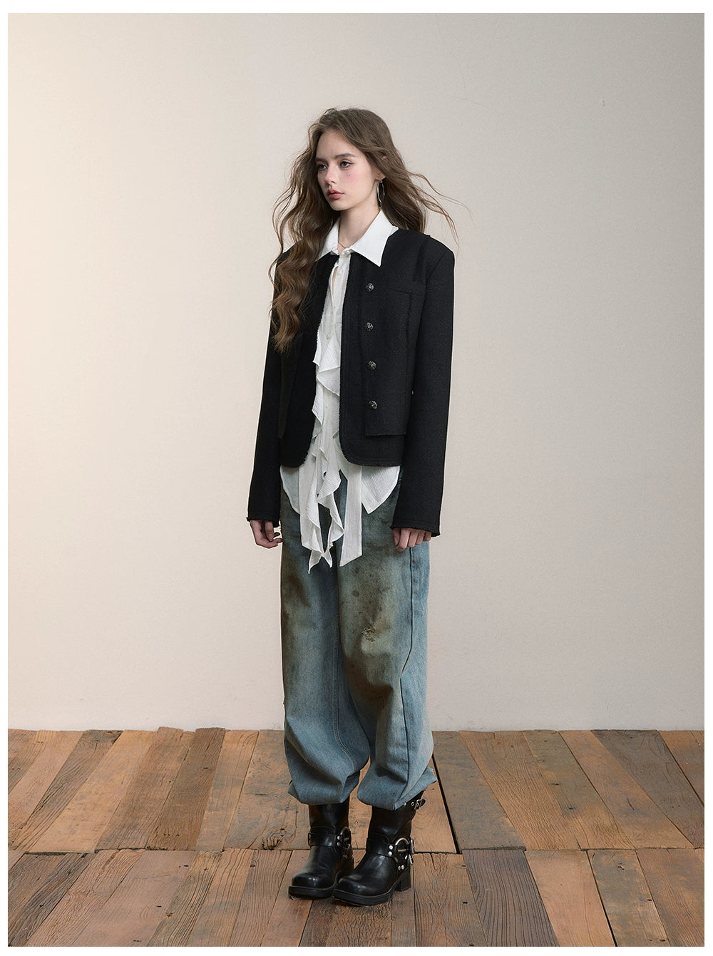 Black Wool Short Blazer Jacket