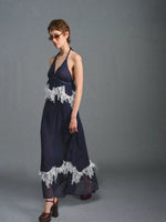 Navy Halter Lace Maxi Dress