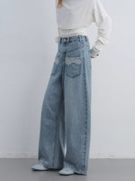 Lace Pocket Washed Curved Denim Jeans