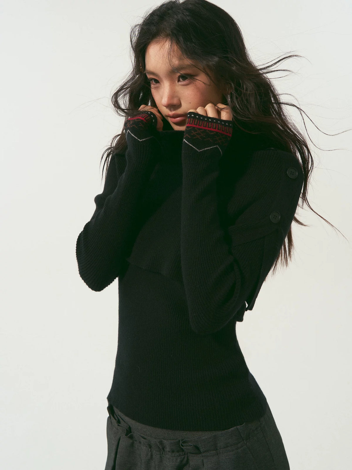 Black &amp; Gray Layered Knit Top