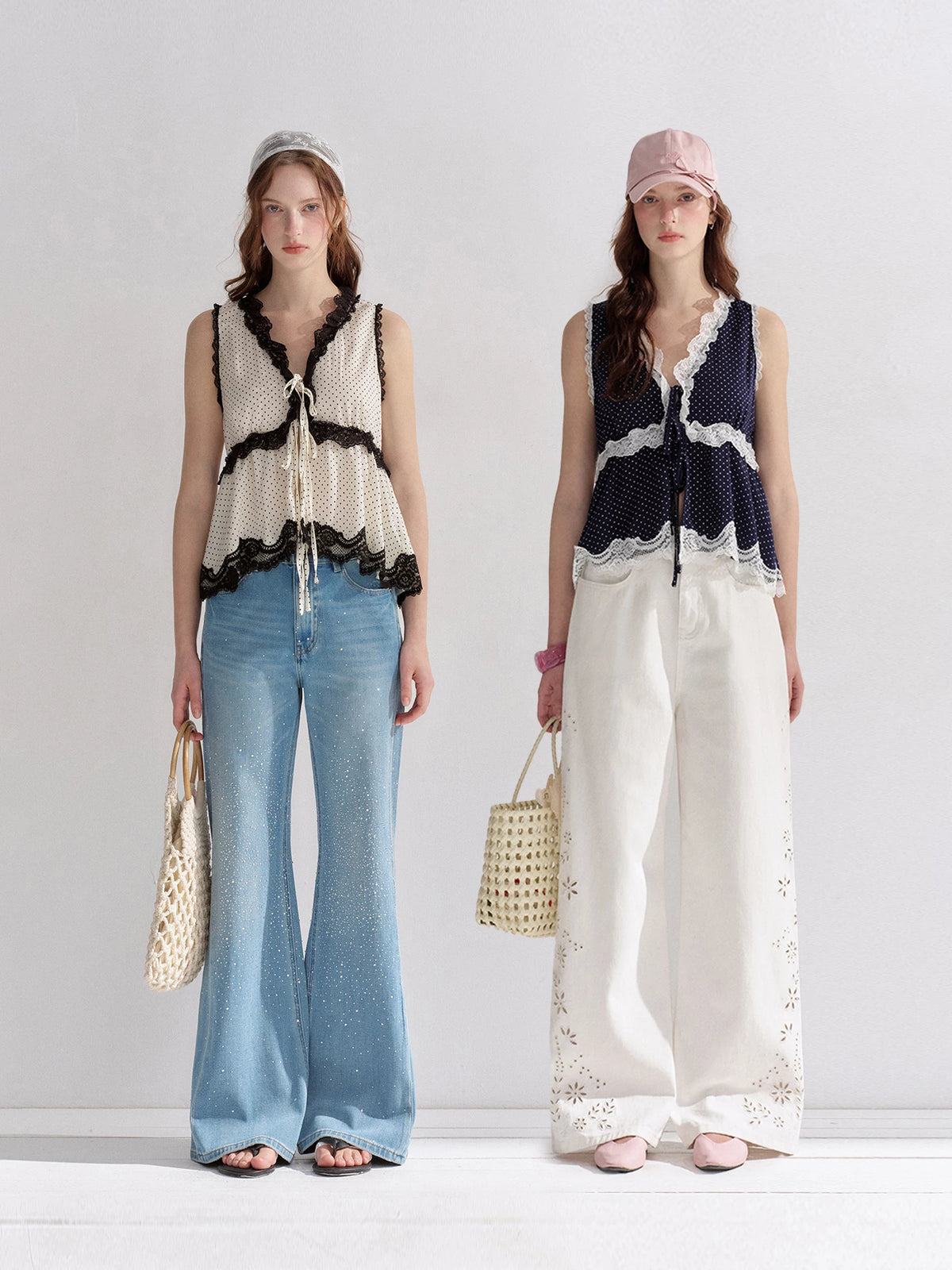 Lace Trim Polka Dot Vest