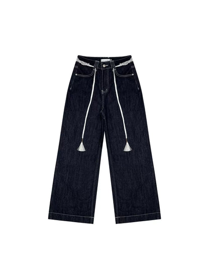 Dark Blue High-waist Wide-leg Pants