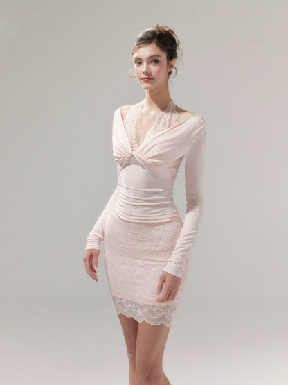 Lace Knit 2-in1 Blouse &amp; Skirt Set