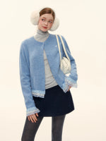 Plaid Lace Trim Knit Cardigan