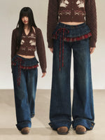 Vintage Patchwork Plaid Wide-Leg Jeans