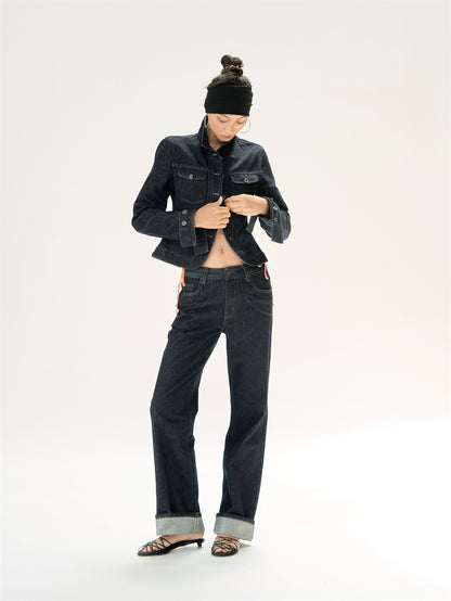 Original Denim Short Stand Collar Cinched Jacket Set