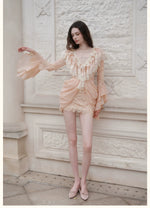 V-Neck Lace Pleated Dress