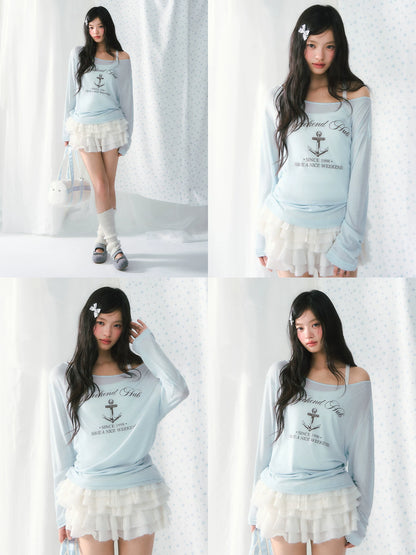 Vintage Print One-Shoulder Tee