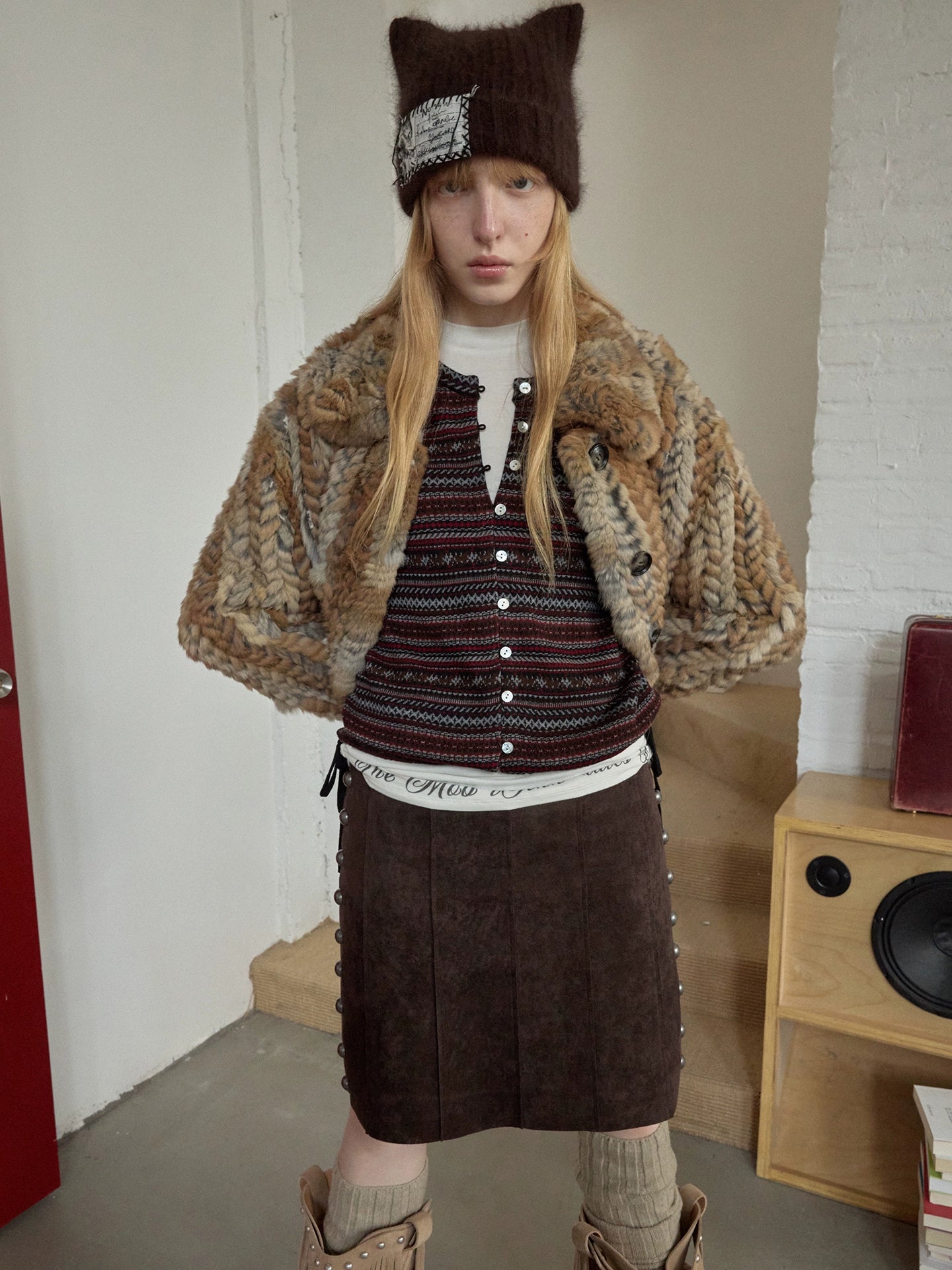 Suede Studded A-Line Skirt