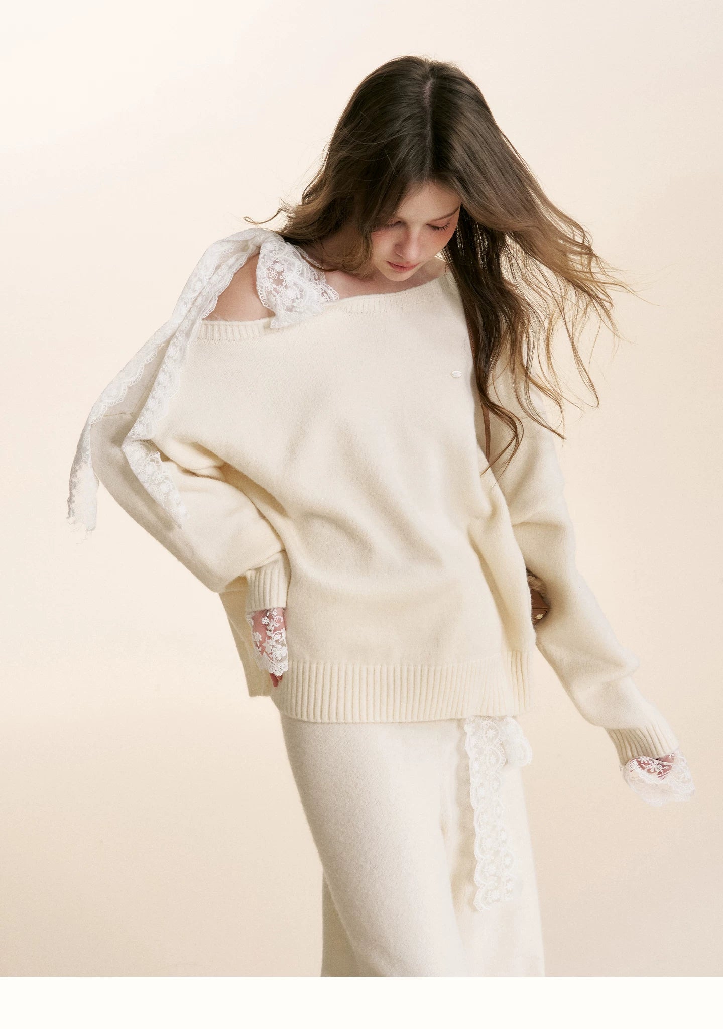 Gray &amp; Apricot Lace-Tie Knit Set
