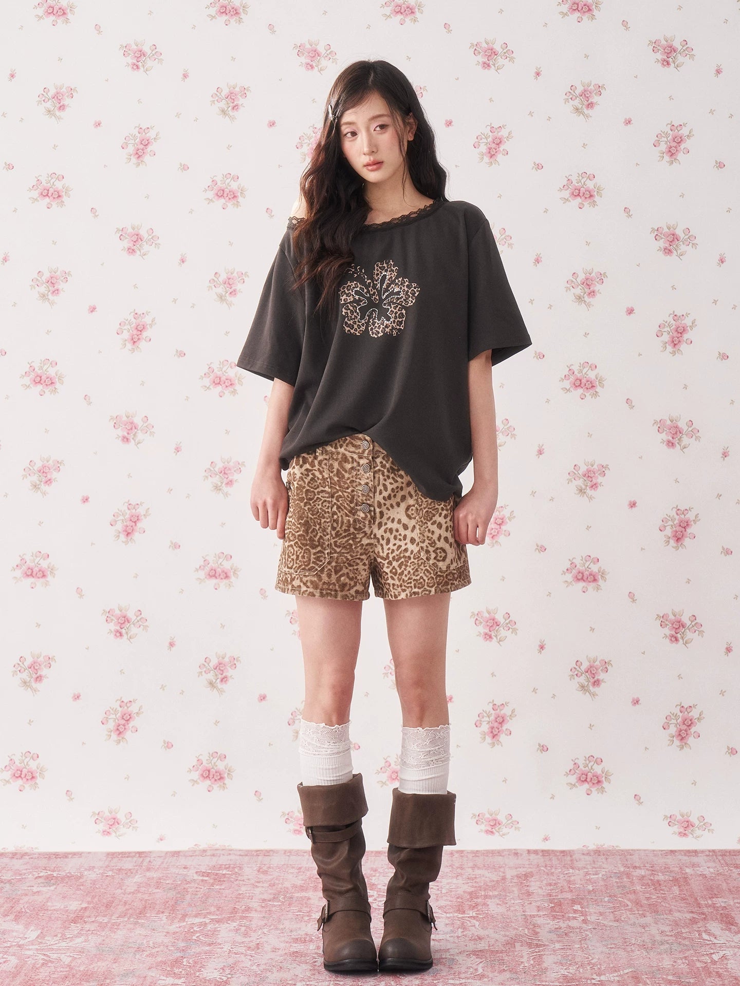 Leopard Denim Shorts