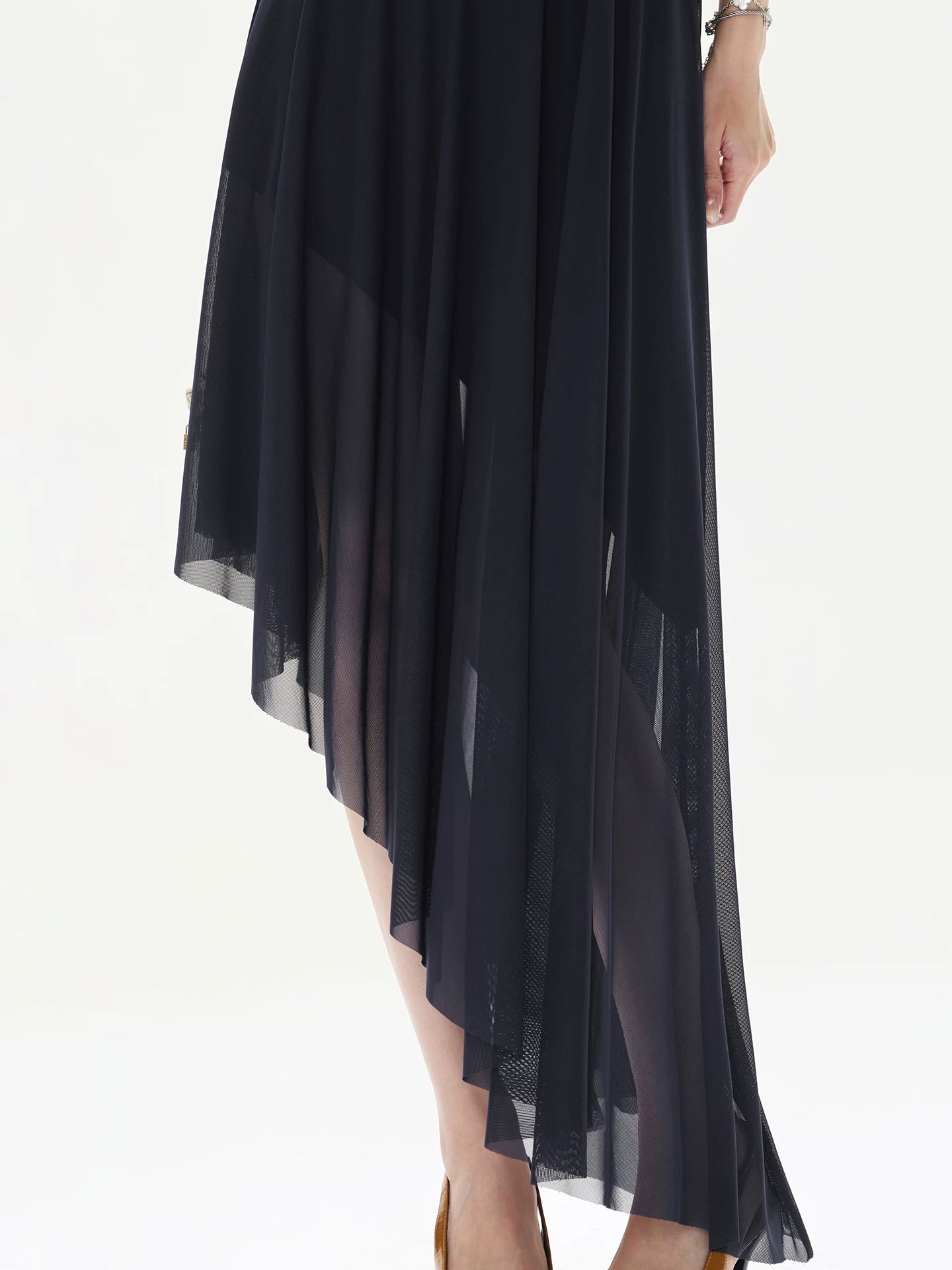 Navy Asymmetric Mock Neck Dress