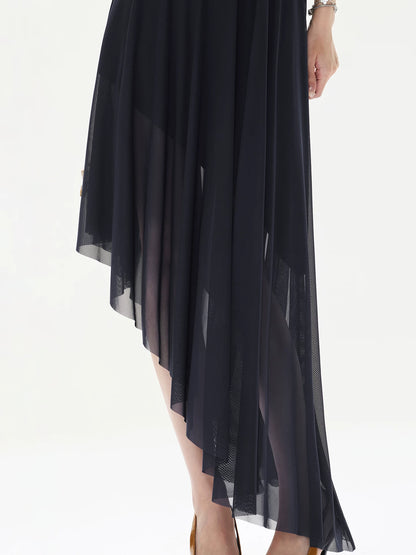 Navy Asymmetric Mock Neck Dress