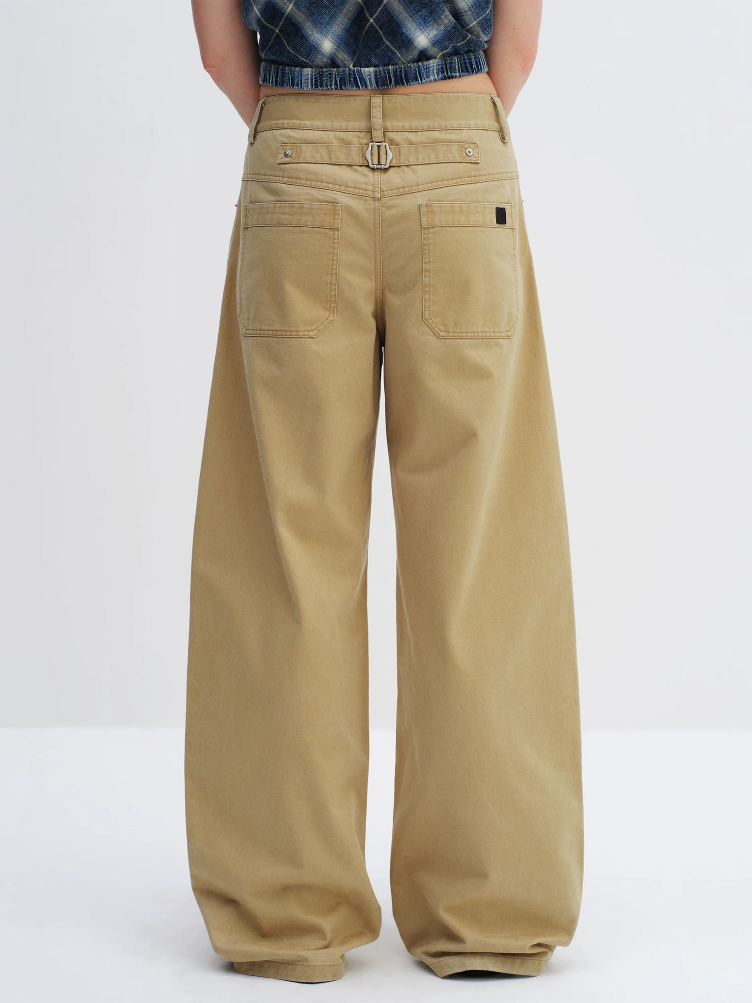 Khaki Low-Waist Curved-Leg Pants