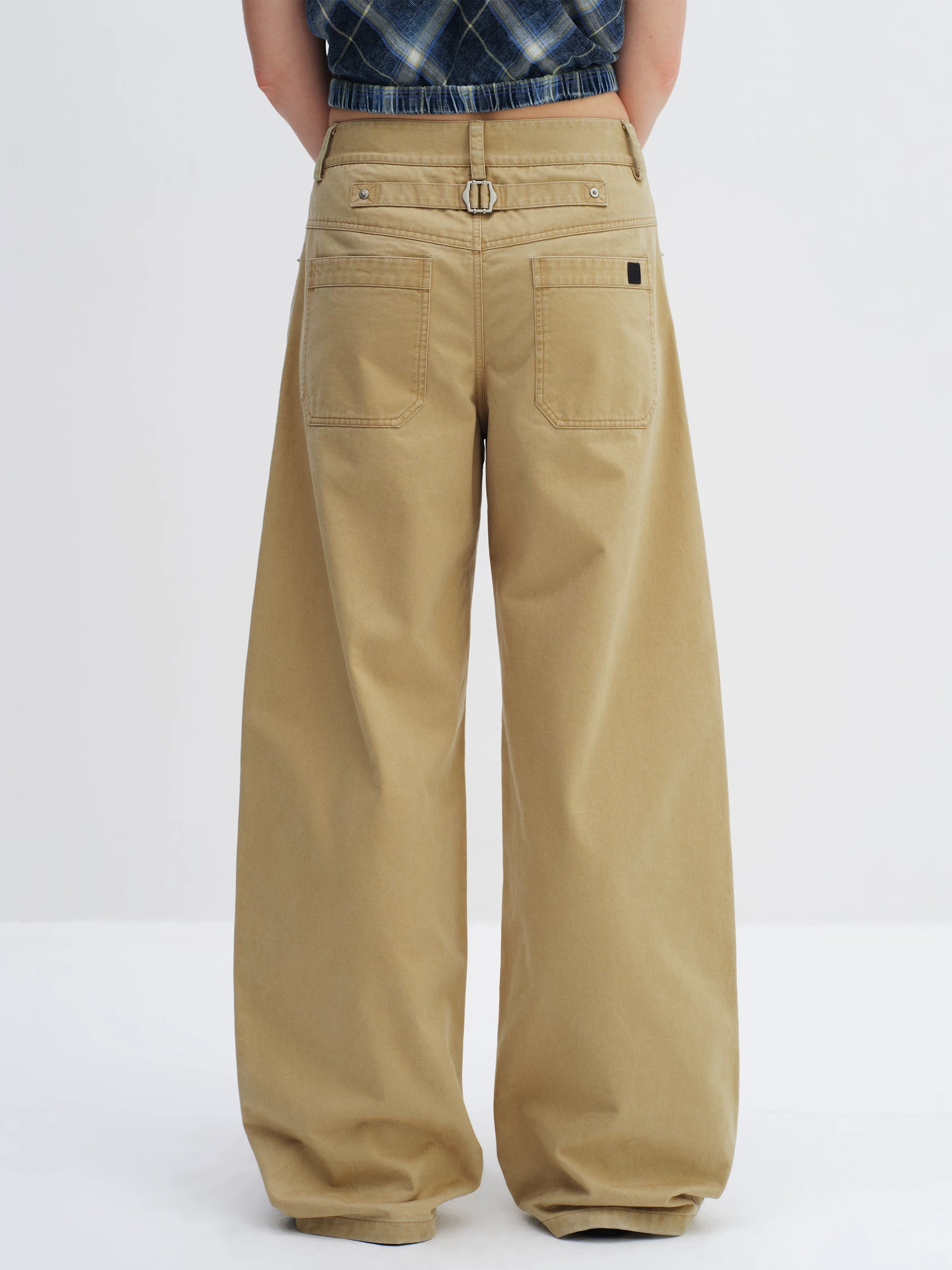 Khaki Low-Waist Curved-Leg Pants