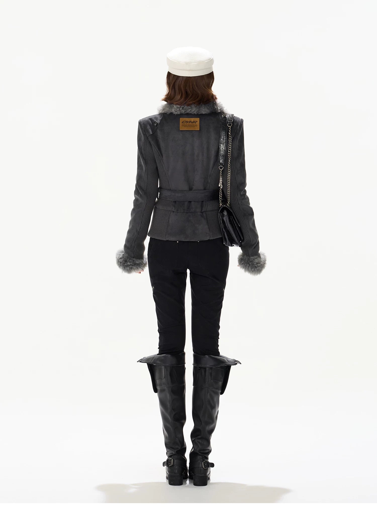 Suede Shearling Belted Jacket