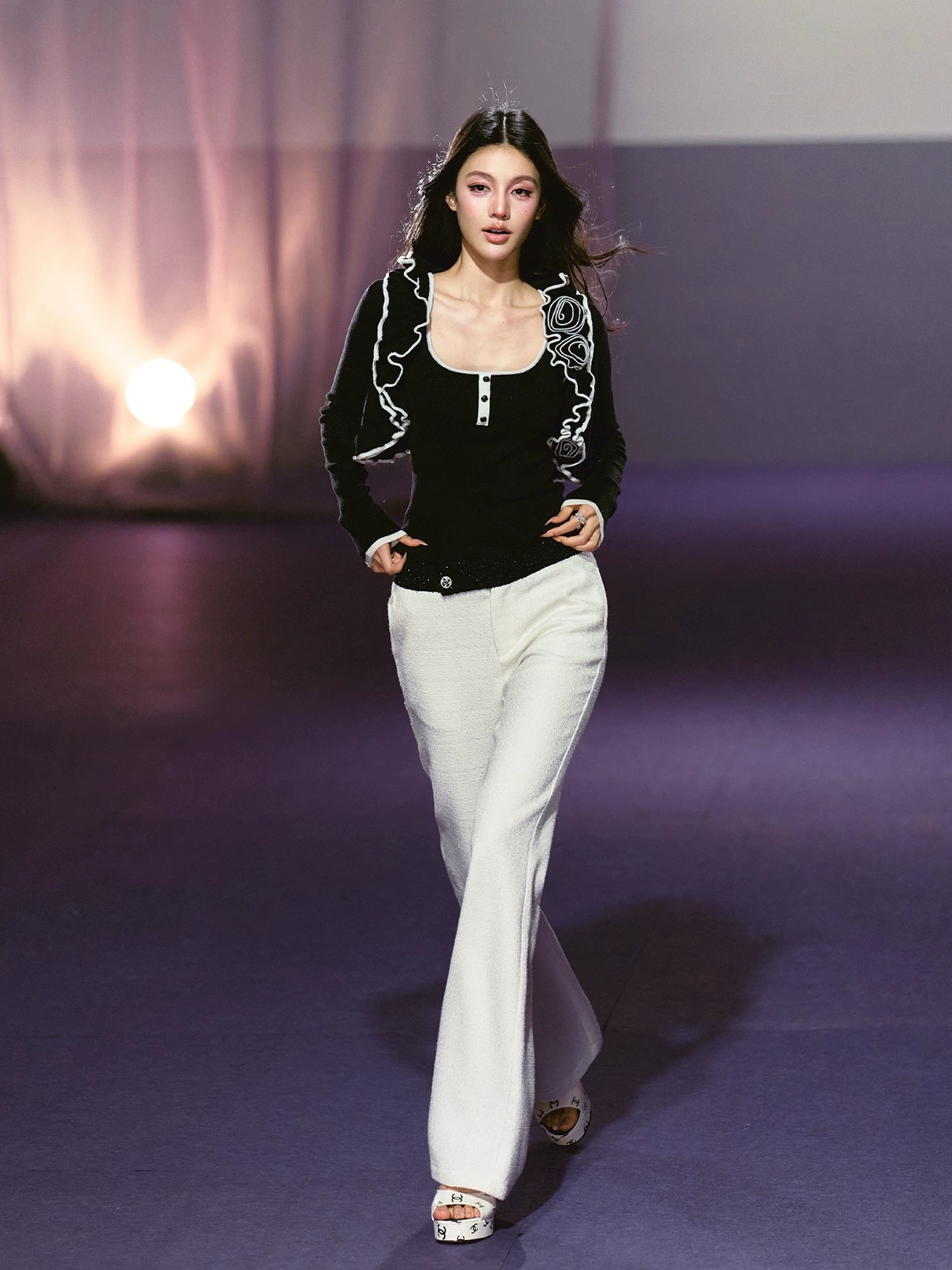 Rose Trim Cardigan Set