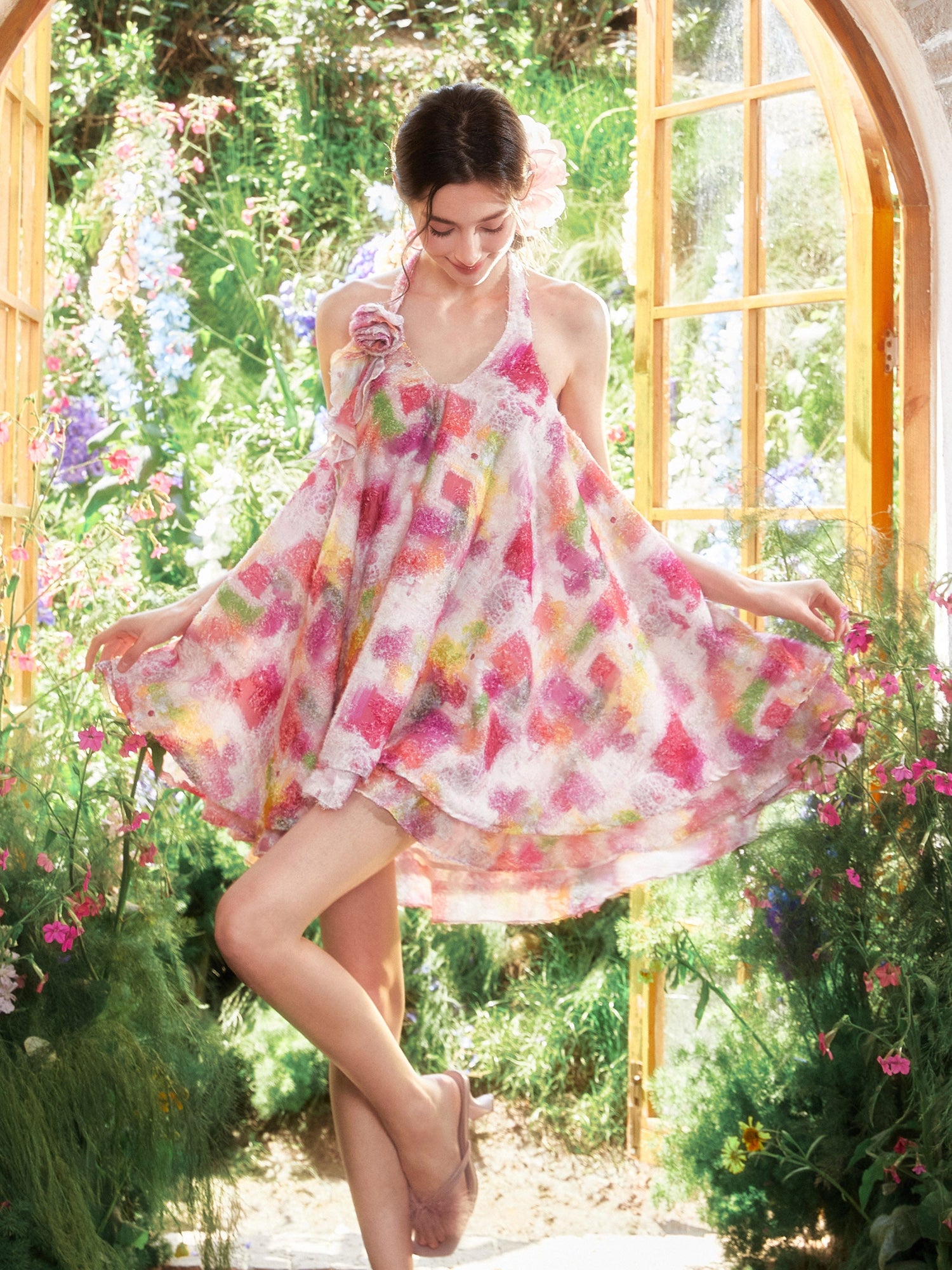 Floral Halter Off-Shoulder A-line Dress