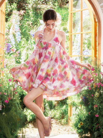Floral Halter Off-Shoulder A-line Dress