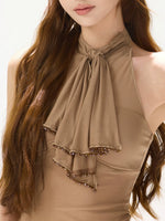Brown Halter Mesh Top