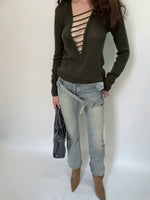 Double Waist Flared Denim Pants