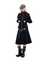 Double Zip Stand Collar Cropped Jacket