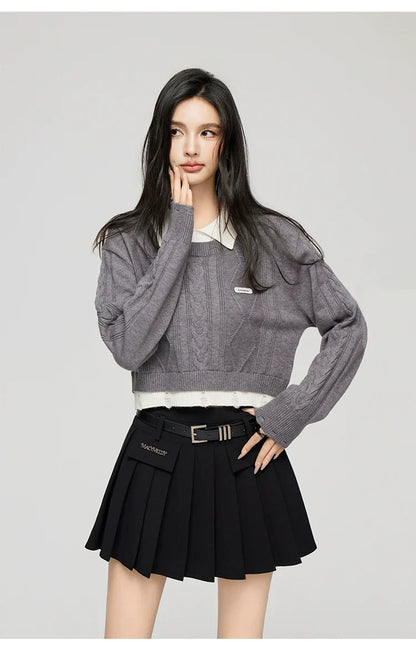 Yellow &amp; Gray 2-in-1 Frayed-edge Sweater