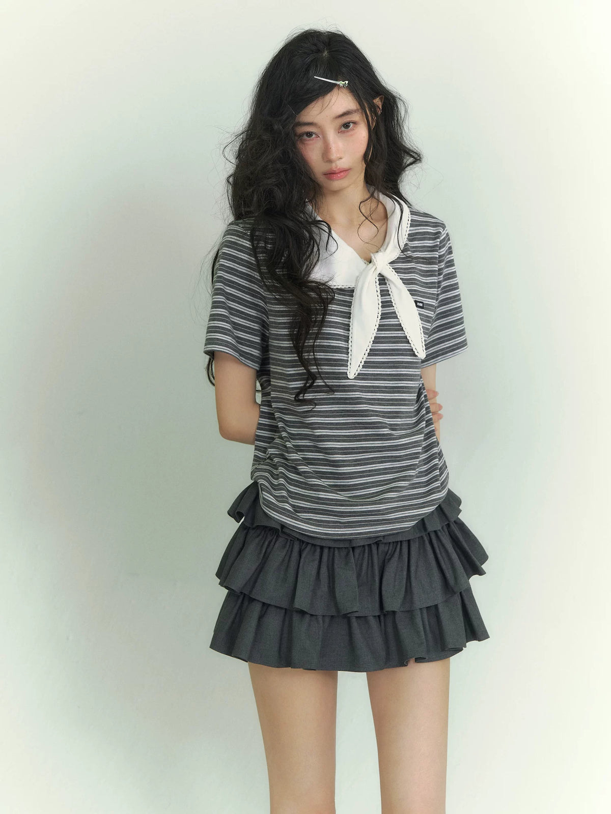 Tie Collar Stripe Tee