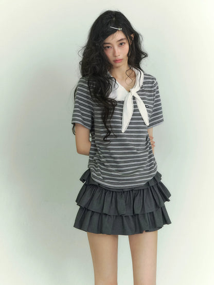 Tie Collar Stripe Tee
