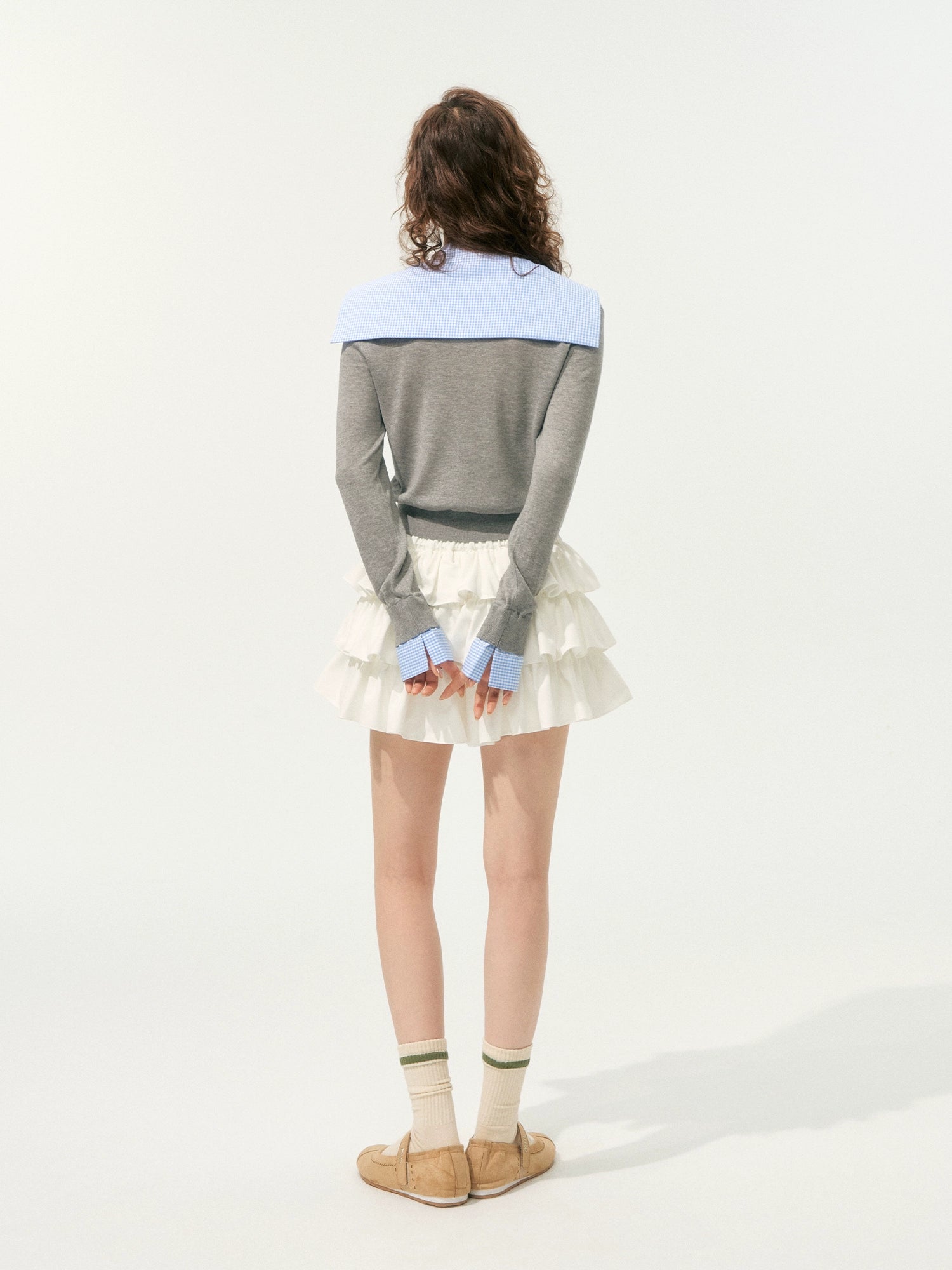 Fake Two-Piece Twist-Knot Spliced V-Neck Knit Top