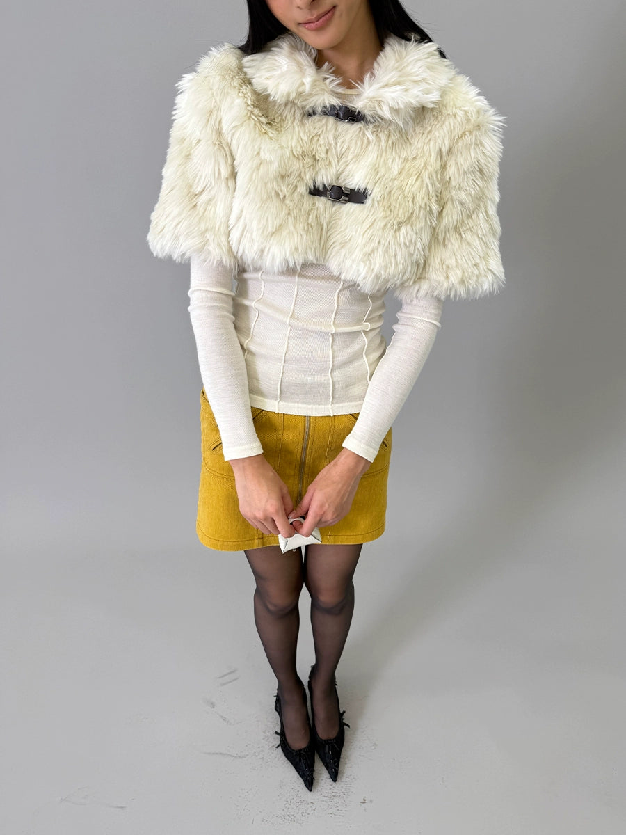 Eco-Fur Capelet Toggle Cropped Jacket