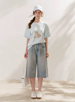 Rhinestone Cropped Wide-Leg Jeans