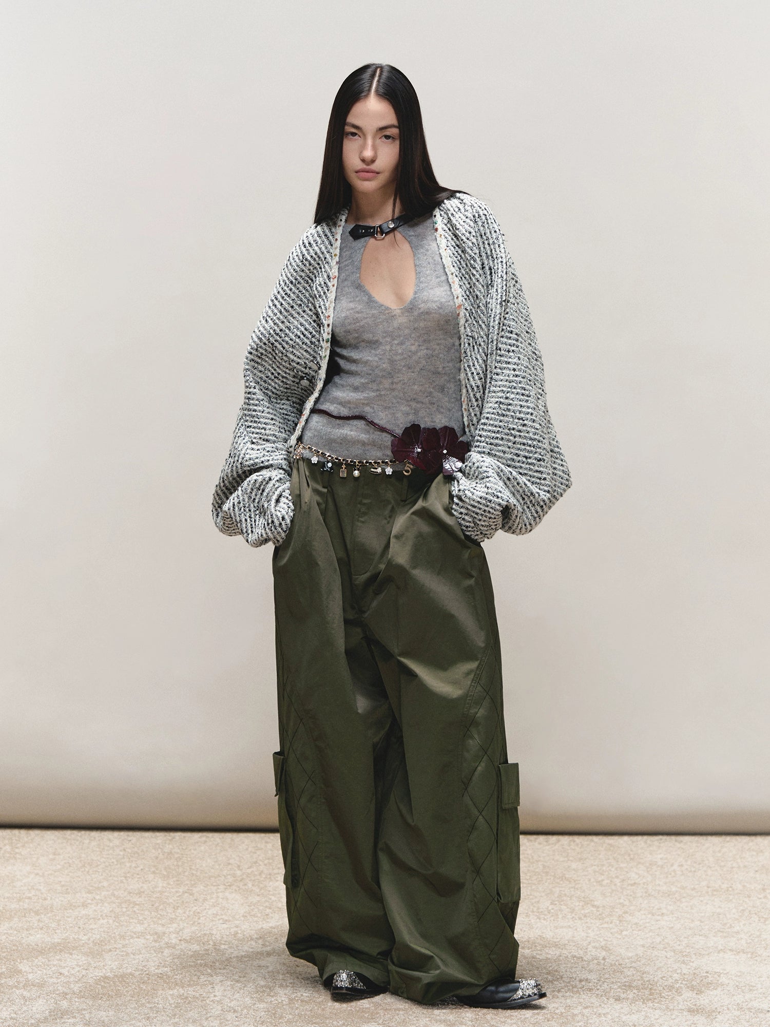 Bouclé Stripe Cape Coat