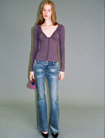 Light-Wash Sequined Micro-Flare Jeans