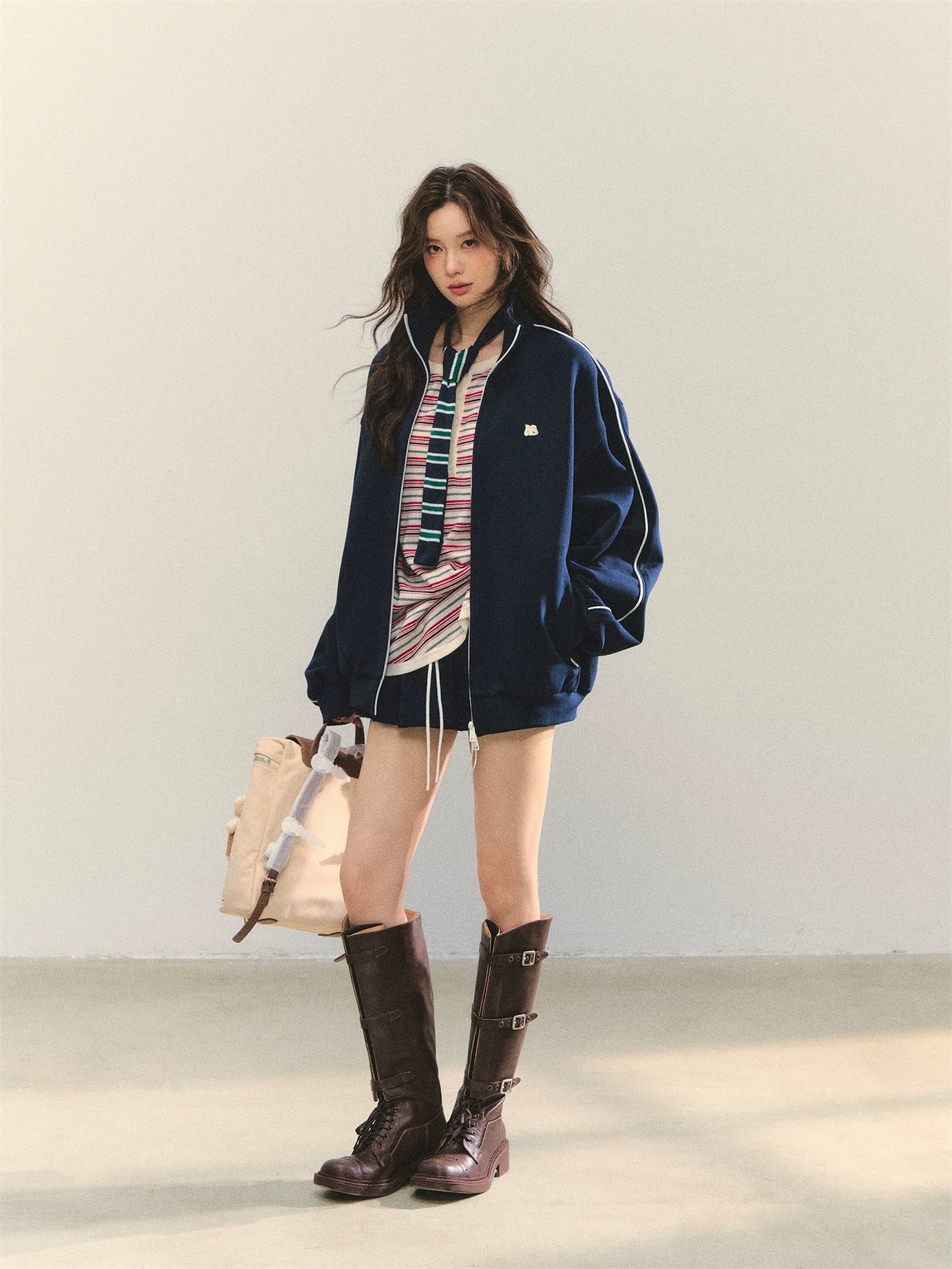 Zip-Up Colorblock Hoodie &amp; Skort Set