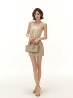 Lace Embroidered Halter Dress