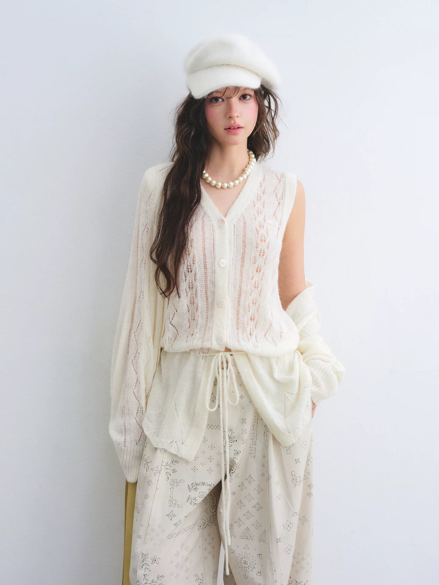 Mohair Knit Cardigan Vest Set