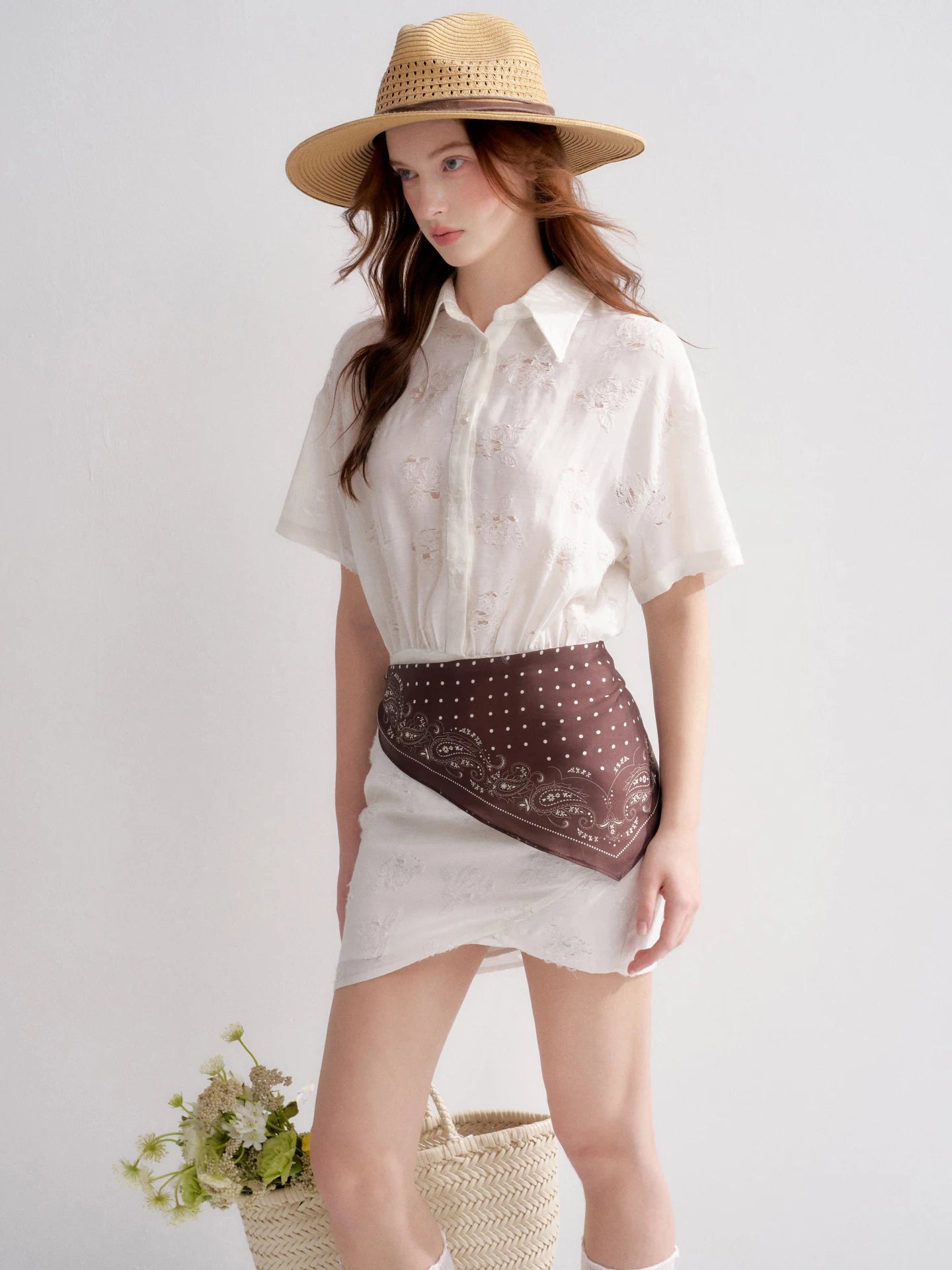 Rose Cutout Shirt Dress
