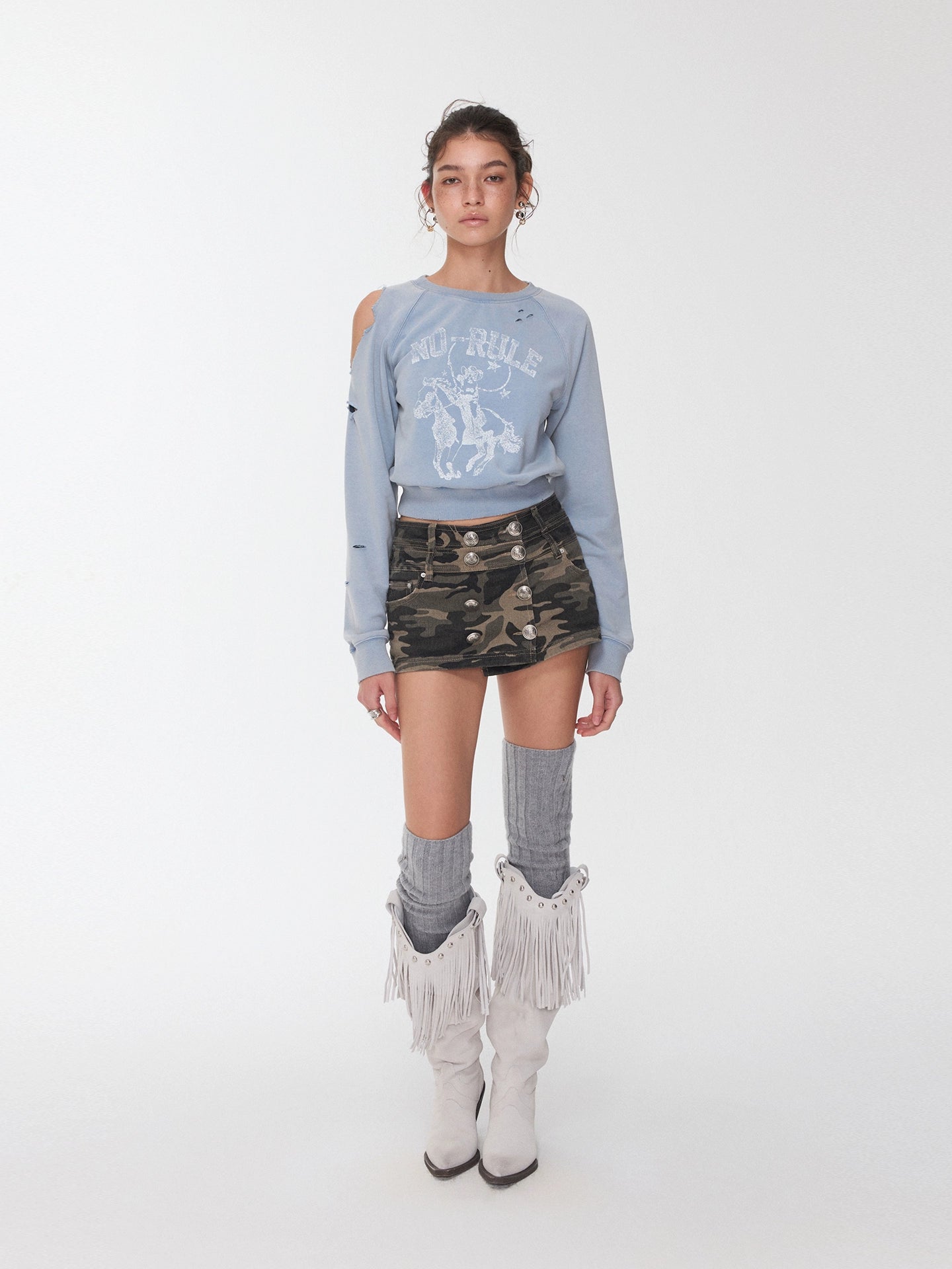 Washed Distressed Knight Cat Graphic Sweatshirt