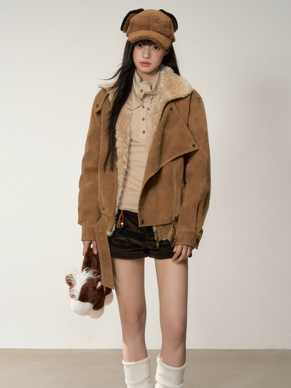 Retro Suede Shearling Moto Jacket