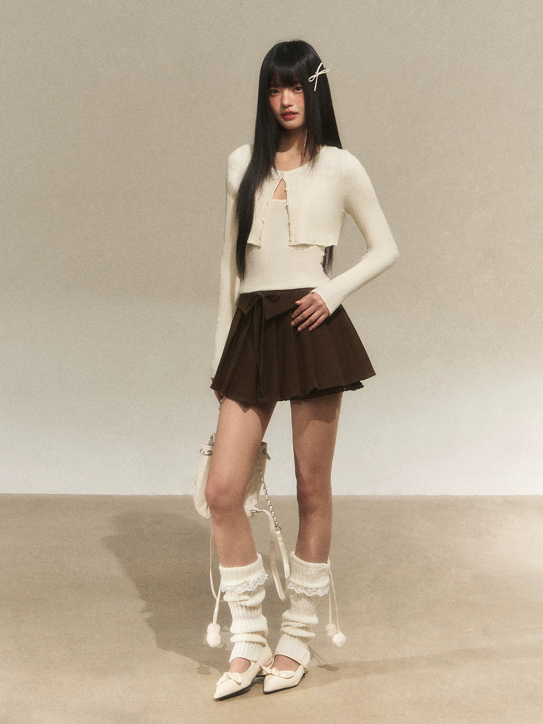 Bow Tie Pleated A-Line Skirt